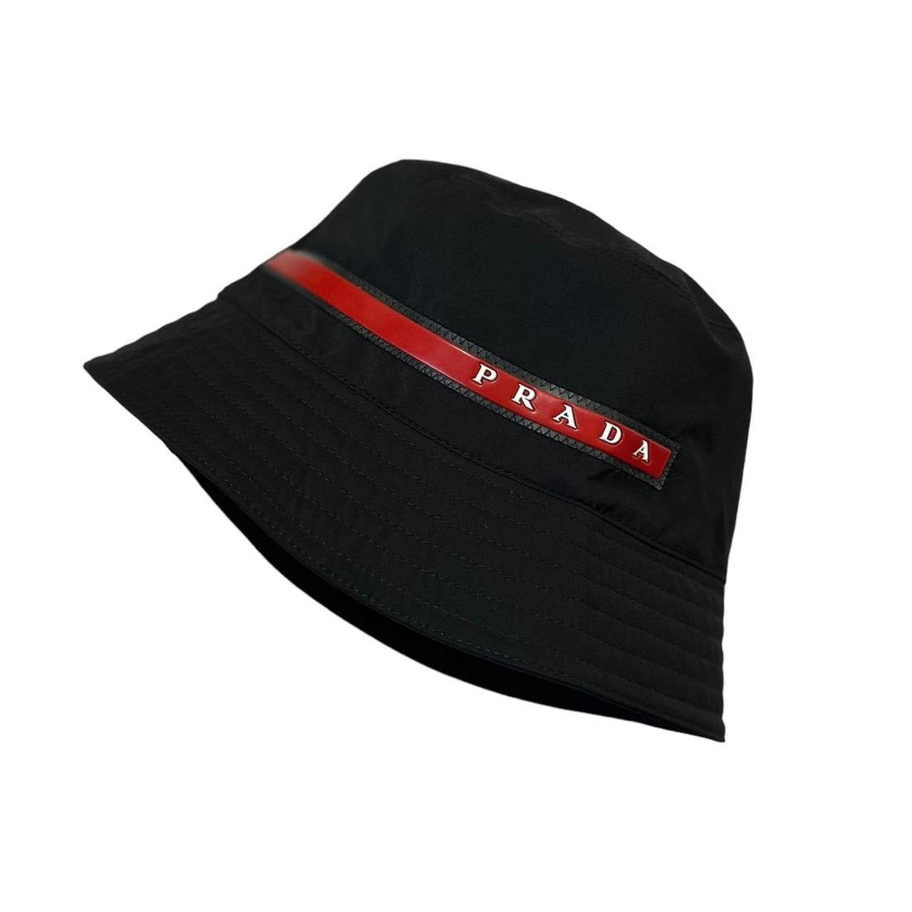 Prada Tape Logo Linea Rossa Bucket Hat TobyTides