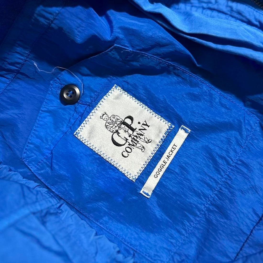 CP Company Blue Nylon Multipocket Goggle Jacket