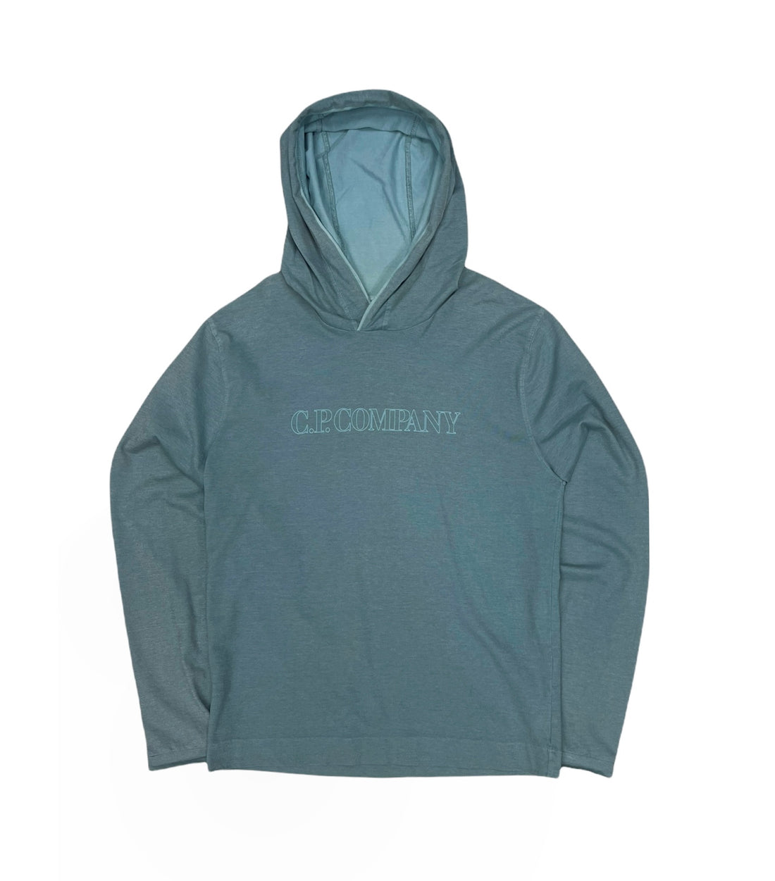 CP Company pullover light blue front logo print hoodie