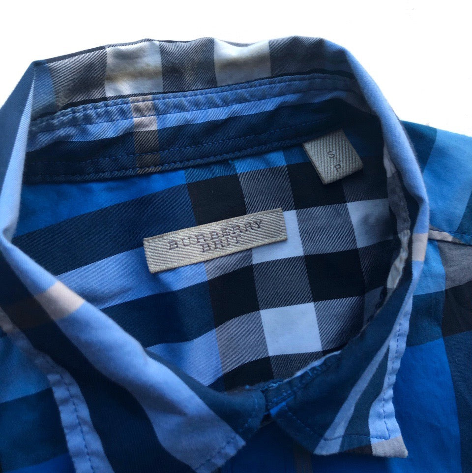 Burberry blue nova check button up shirt